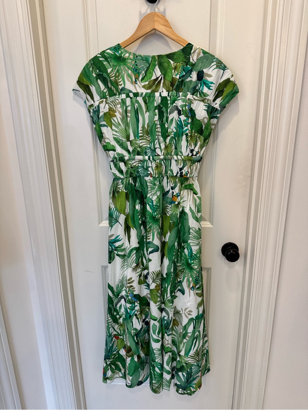 ANTONIO MELANI White and Green Tropical Print Midi Dress